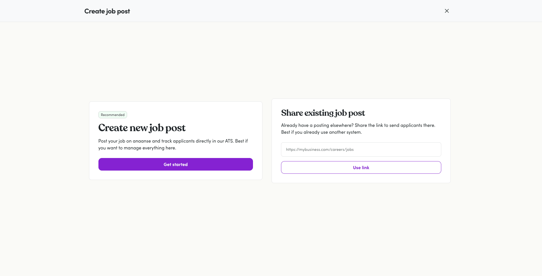 Anaanse job posting flow — start a new role