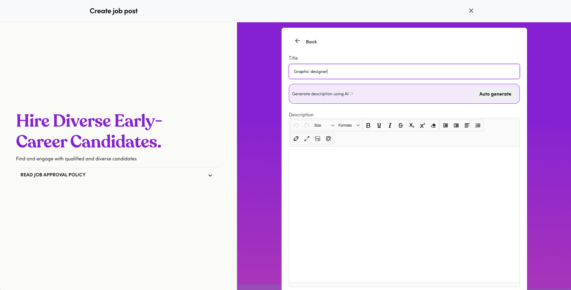 Anaanse AI job description generator — employer enters role details