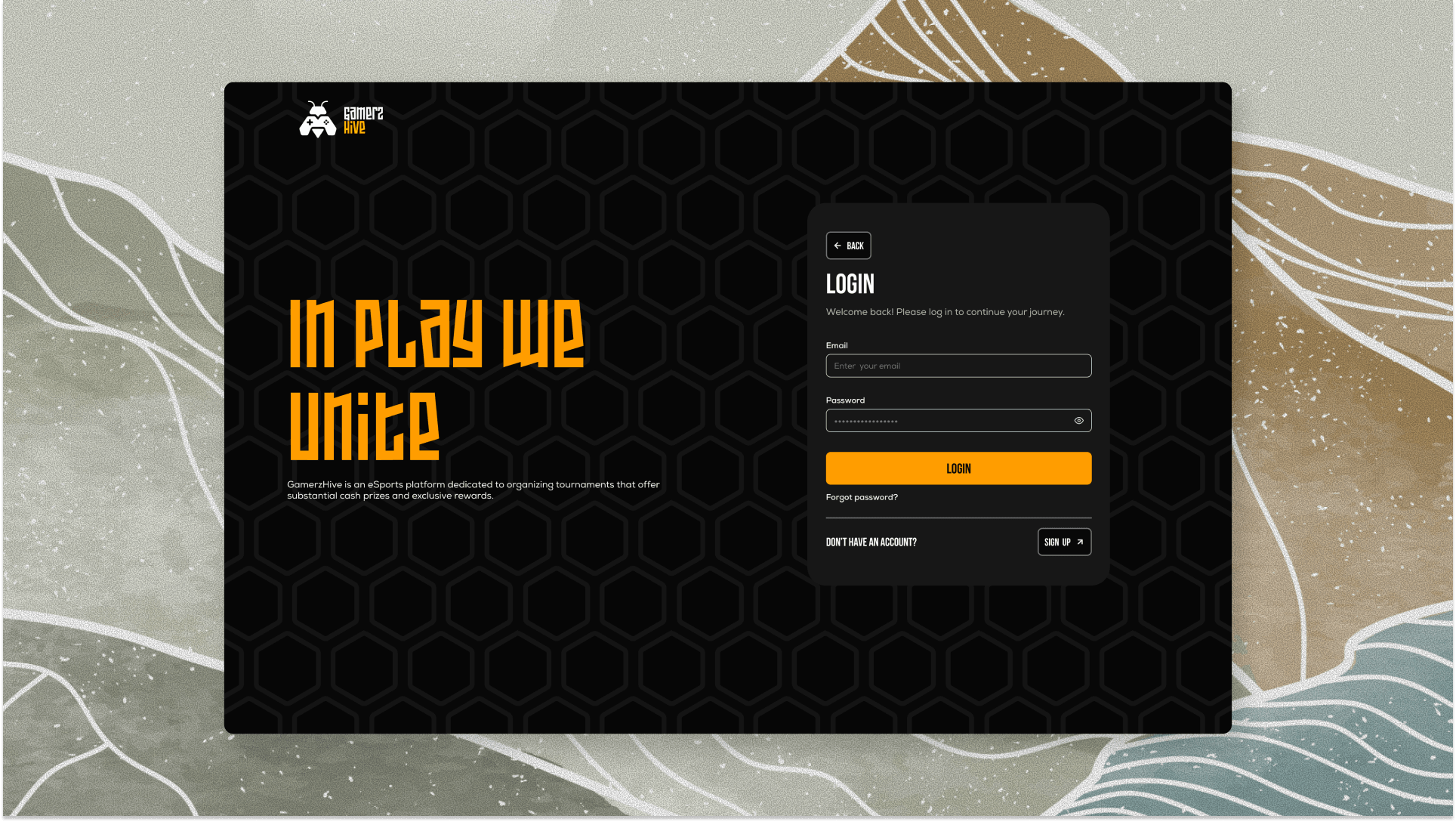 GamerzHive login screen